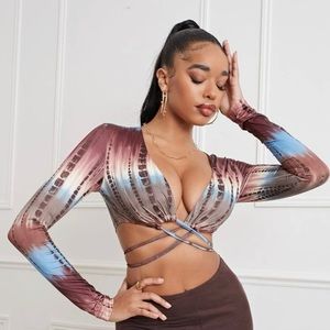 Tie dye cris cross waist top